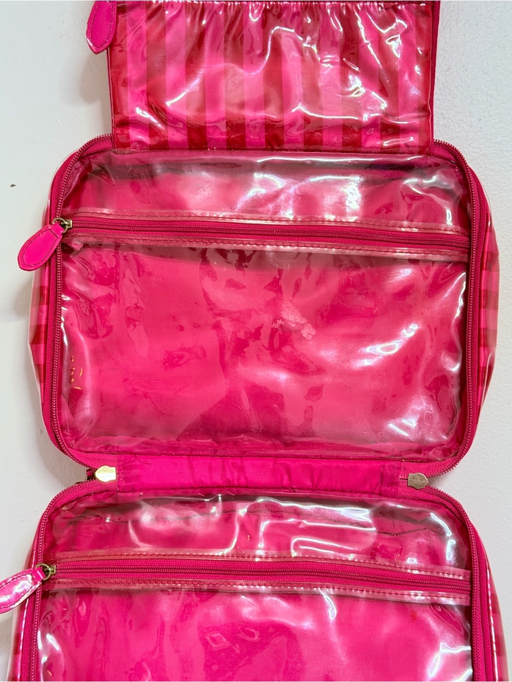 Vintage Y2K Victoria’s Secret Pink Stripe Travel Cosmetics Bag With Hanger - Picture 7 of 12